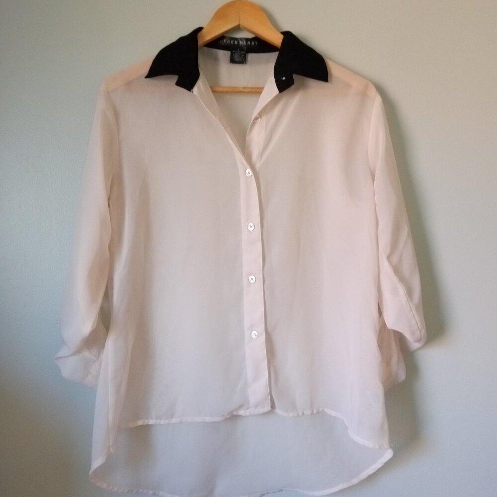 Derek Heart Transparent Button Down Blouse